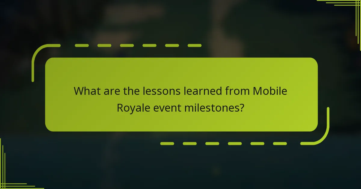 What are the lessons learned from Mobile Royale event milestones?